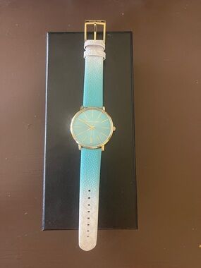 Michael Kors Blue Leather Strap Gold Tone Women's Wristwatch Analog
